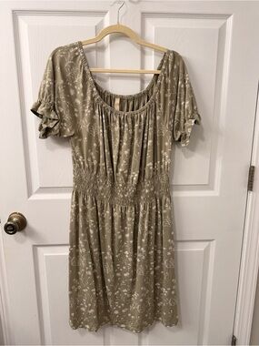 Mata Traders Olive Floral Smocked Midi Dress